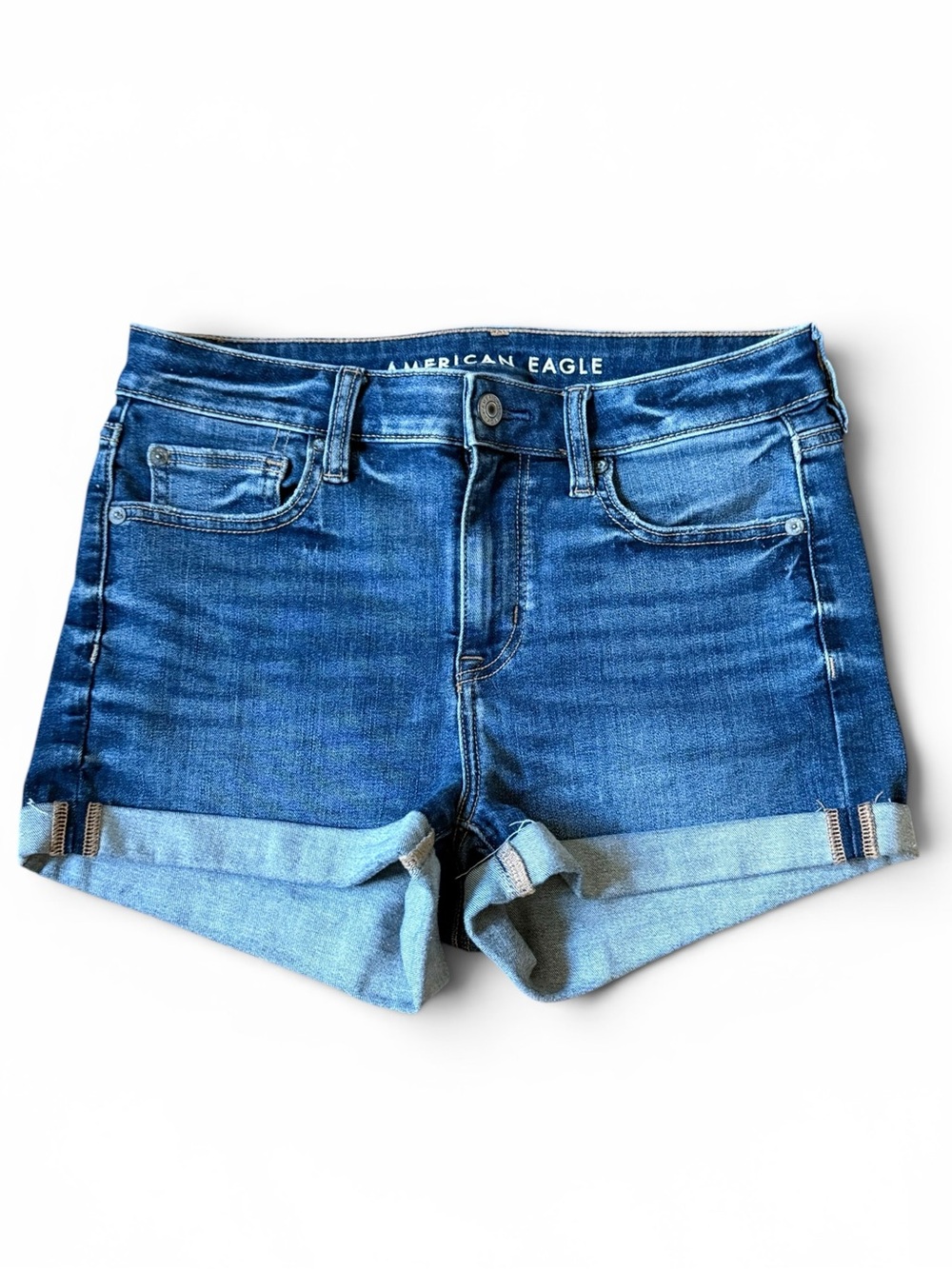 AE Blue Denim Roll-Cuff Women’s Shorts high waisted